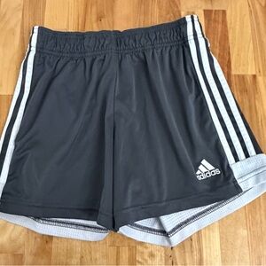adidas Gray Athletic Shorts with White Three-Stripes XS